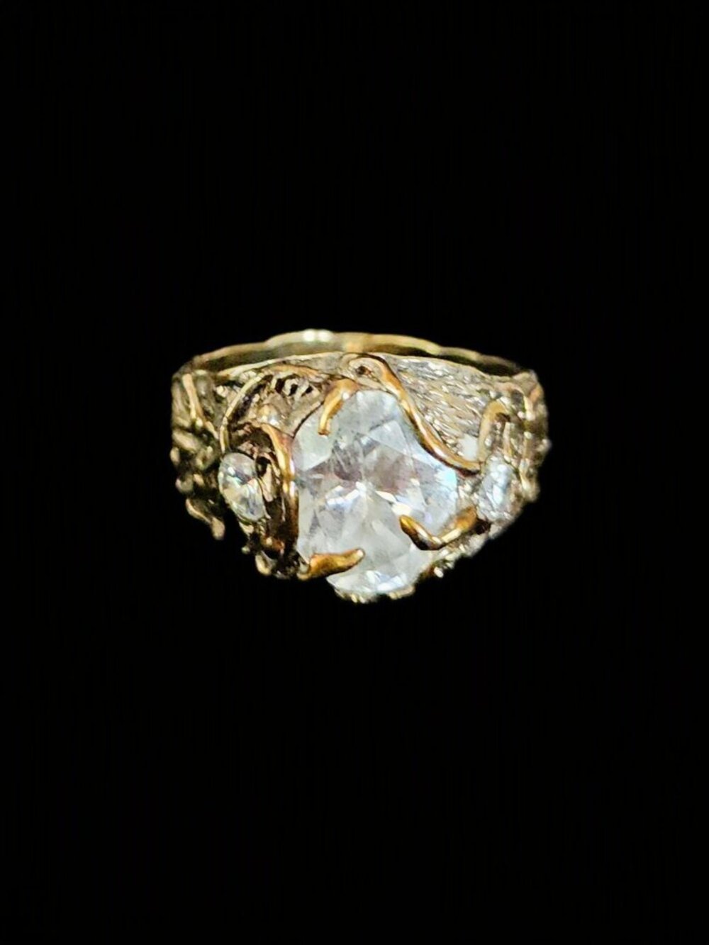 Vintage 80s Sterling 925 Vermeil CZ Brutalist Unisex Ring Size 11 Chunky 9.5 g